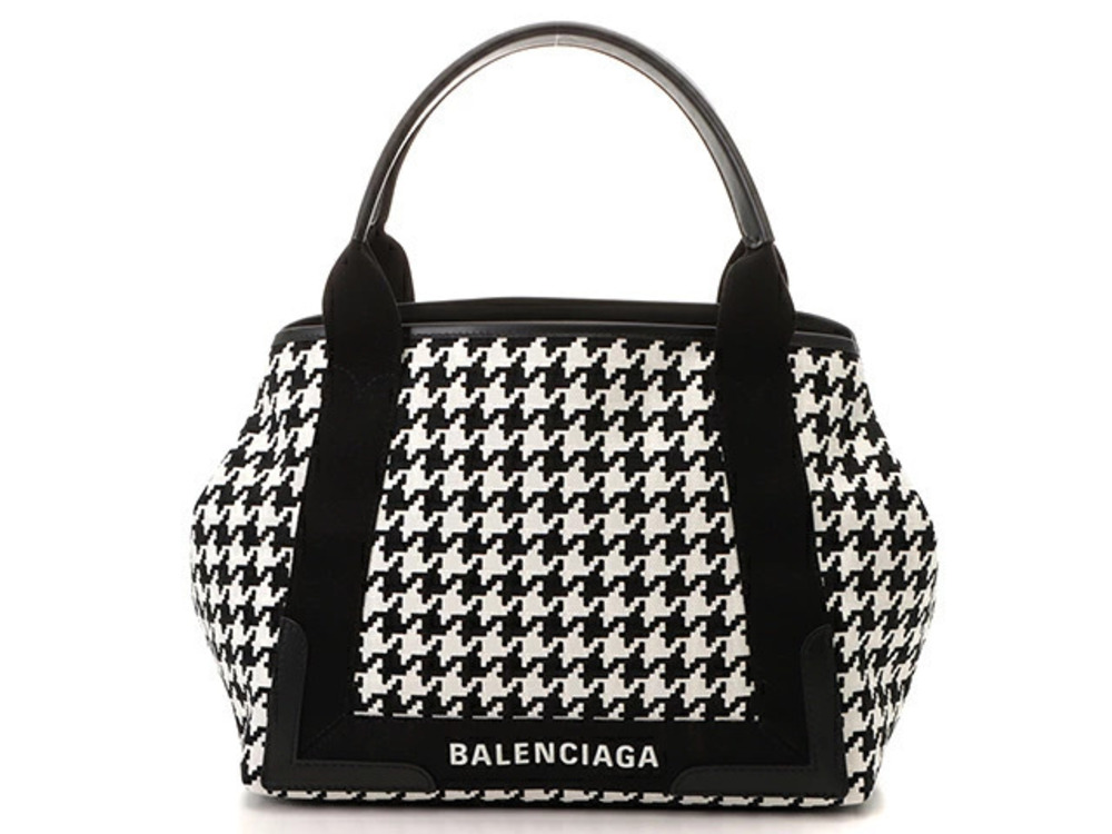 Balenciaga handbag Navy Blue Cabas black white canvas leather